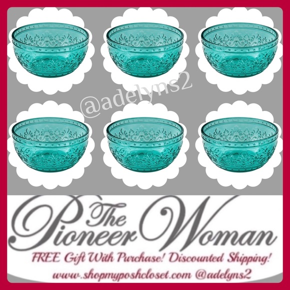 🌺 New Pioneer Woman Cassie Glass Cereal Bowl, Teal Blue, Set of 6 - Picture 4 of 10